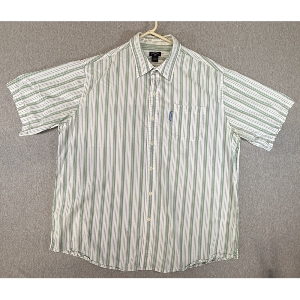 U.S. POLO ASSN. Men's Short Sleeve Button Down Shirt XL Green White Stripe